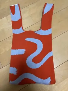 buffollowニットトートバッグ オレンジ×ライトブルー