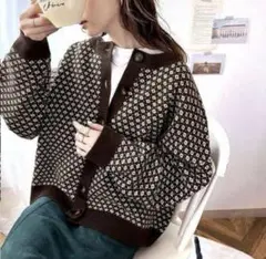 2way 幾何学模様ブラウンカーディガン・セーター