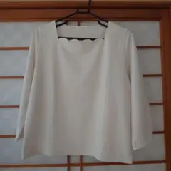 GLACIER ホワイト スカラップネック 七分袖ブラウス