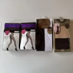 【新品未使用】タイツ／コスプレ／ストライプ／バイカラー／フェイクサイハイタイツ