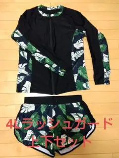 4L ボタニカル 柄 ラッシュガード上下セット レディース 長袖 水着