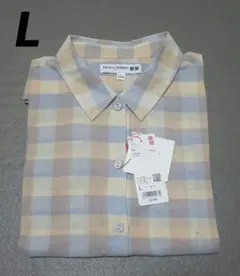 イネス　コットンシアーチェックシャツ（長袖）ベージュ　ユニクロ　INES L