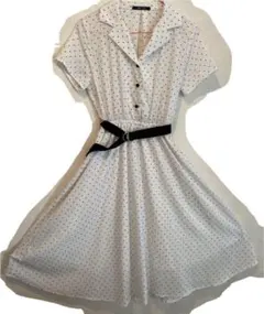 oneway ドットワンピース水玉ワンピース白ワンピース膝丈ワンピース