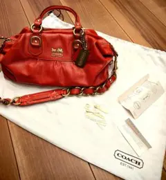 確実本物COACH オレンジ レザー ハンドバッグ グアム免税店購入 限定品