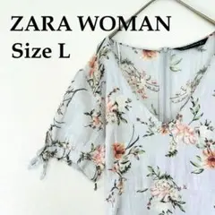 【ZARA WOMAN】フロ－ラルプリントワンピ－ス リネン100 サイズLのサムネイル