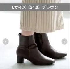スクエアトゥショートブーツ Lサイズ ブラウン