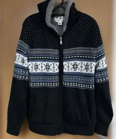 SKKONE VINTAGEノルディック柄 ジップアップ ニットパーカー