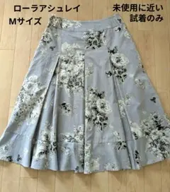 ローラアシュレイブルーグレーフラワープリント フレアスカートクラシカルMサイズ