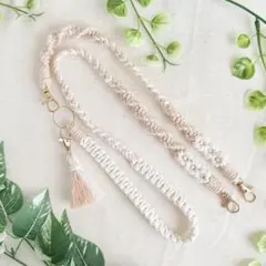 ハンドにもなる！マクラメ編みのスマホショルダーストラップ　no.141