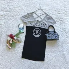 ワンピース ミニ丈 半袖 プリント カットソー ロゴ M 平成ギャル y2k