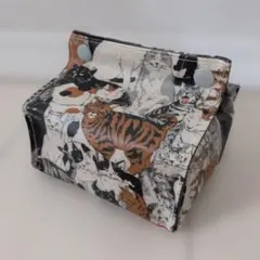 猫柄/防水生地ハーフティッシュボックスケース