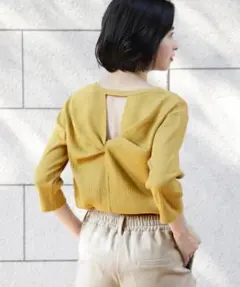 LOWRYS FARM ウシロネジリプルオーバー　チュニック　イエロー　グリーン