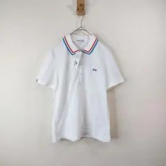 【新品状態△】LACOSTE ポロシャツ トリコロール　ホワイト ３８　鹿の子のサムネイル