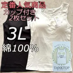 大きいサイズ 3L 2枚組 綿100 ブラトップ タンクトップ カップ付き　bw
