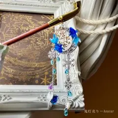 蓮と鬼灯の和装ネックレス 三日月 雫 唐草 レジンアクセサリー 和風 