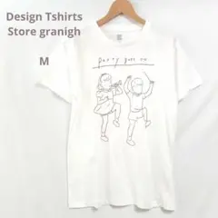 ⭐美品グラニフ(M)プリントTシャツ　“パーティー” 白　半袖
