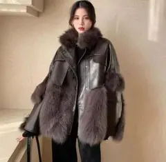 SPICA GLOW ダークブラウン レザー ファー ジャケット