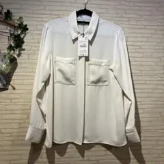 ホワイト 長袖シャツ Lサイズ ポケット付きno.1061