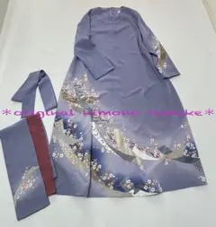 水色系花柄訪問着＊Aラインワンピース＊着物リメイク＊入学式、お宮参り、七五三