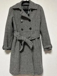 TOKO 白黒チェック柄トレンチコート ウール混合