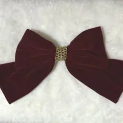 ヘアクリップ ベルベット バレッタ リボン 赤 ワインレッド バーガンディ