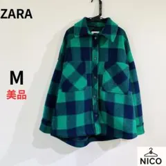 ZARA ザラ ブロックチェック オーバーサイズ シャツジャケット グリーン Mのサムネイル