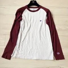 【美品】チャンピオン　ラグランスリーブ ロンTシャツ ロゴ刺繍　ボルドー