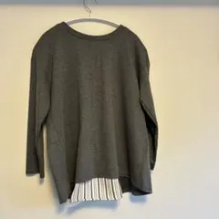 GALLARDAGALANTEグレー 七分袖 ストライプ裾 シアー　カットソー