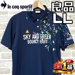 【早い者勝ち✨】ルコックゴルフ メンズ 半袖 ポロシャツ LL ネイビー系 総柄