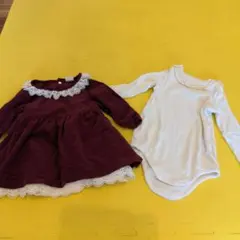 【美品】長袖フリル付きワンピース＆ロンパース　2点セット