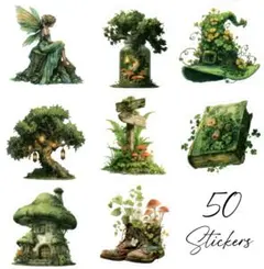 ステッカー　森　50枚　花＊樹木＊妖精など　PET素材　ジャンクジャーナル素材