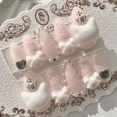 ネイルチップ 量産型 地雷 サブカル 天使界隈 ピンク 白 猫 リボン ハート