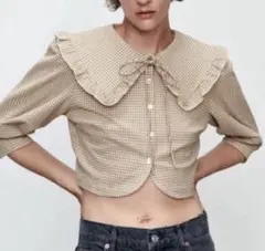 新品タグ付 ZARA ビッグカラーチェックシャツ　テクスチャードチェックトップス