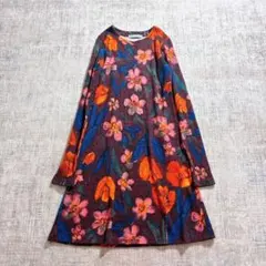 美品✨イッセイミヤケ me 花柄 ティアードワンピース スミクロ 日本製