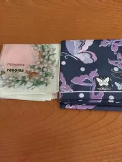 renoma 花柄 & HM 蝶柄 ハンカチセット2枚