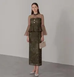 leja オケージョンドレス　グリーン　レース　S セットアップ　ビスチェ　緑