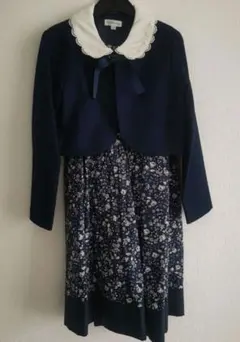 ネイビー花柄 ノースリーブワンピースとボレロのセット 130cm