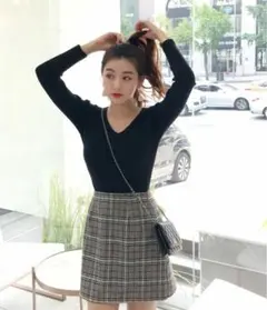 Dholic ディーホリック　チェックパターンAラインミニスカート　韓国