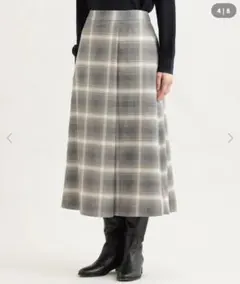 新品　クリッツィア　【ウォッシャブル】チェックロングスカート40　灰25300円