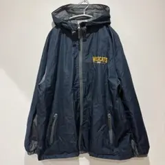 ナイロンジャケット フード 長袖 刺繍 ロゴ M 紺 ポリエステル アウトドア