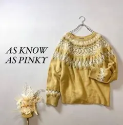 アズノウアズピンキー ニット長袖 ノルディック柄 クルーネック ベージュ 615