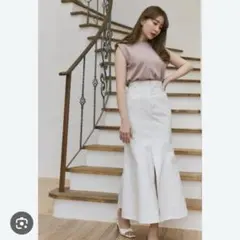 丈切ってあります デニムスカート 白