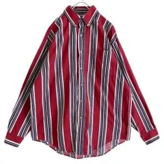 海外古着 総柄 細ストライプ マルチカラー 長袖 ボタンダウン BD シャツ