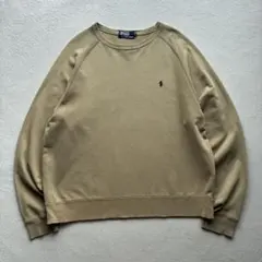 90s ポロバイラルフローレン ラグランスウェット 刺繍ロゴ カーキ Lサイズ