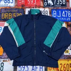 マ*キ様 Champion ナイロンジャケット 90s ネイビー グリーン 刺繍