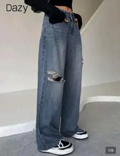 Dazy（SHEIN）ダメージ ワイドフィットデニムパンツ　レディース　Mサイズのサムネイル