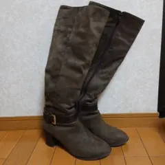 ブラウン スエード ロングブーツ ファスナー付き