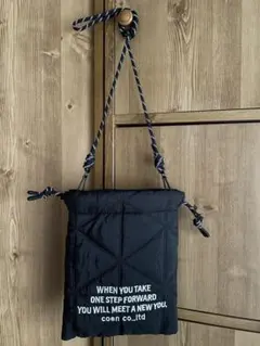 coen 26SS ロゴ刺繍幾何柄キルト巾着ショルダーバッグSサイズ ブラックのサムネイル