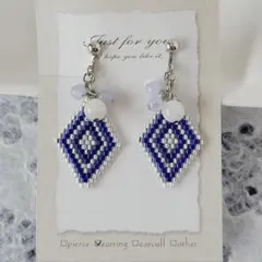 デリカビーズと天然石のイヤリング（ピアス変更可）ひし形　匿名配送　No.318