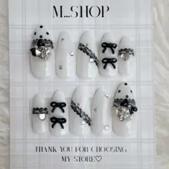 【現品】No.1ネイルチップ 韓国 白 レース リボン 量産型 ワンホンネイル